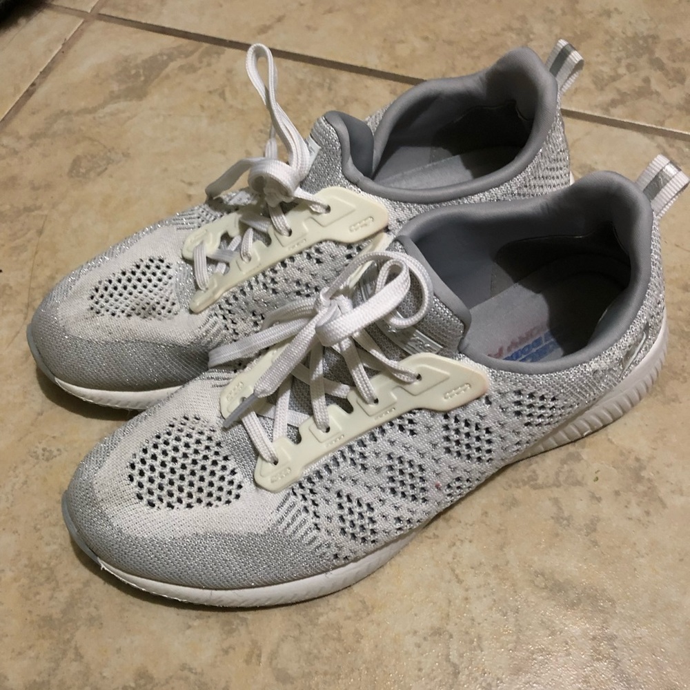 White/silver glittery Skechers